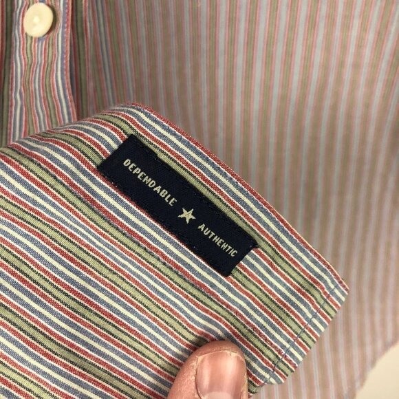 𝅺american Eagle Men's Long Sleeve Button Down Shirt Red, Green Blue Stripe M - Picture 4 of 10